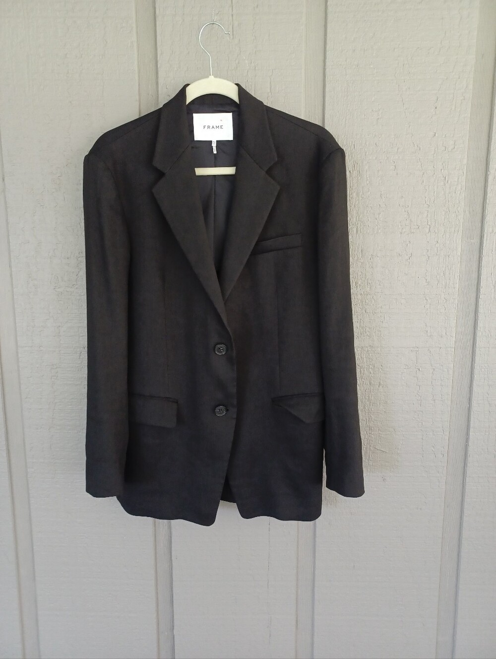 Frame Grandfather Jacket Blazer Size XS Women Linen Blend Black Quiet Luxury - Picture 2 of 15